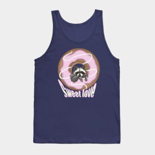 Sweet Love Cute raccoon and Yummy donut Pink Tank Top